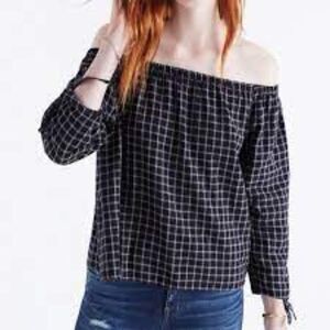 Madewell Plaid Off the Shoulder Top Size M